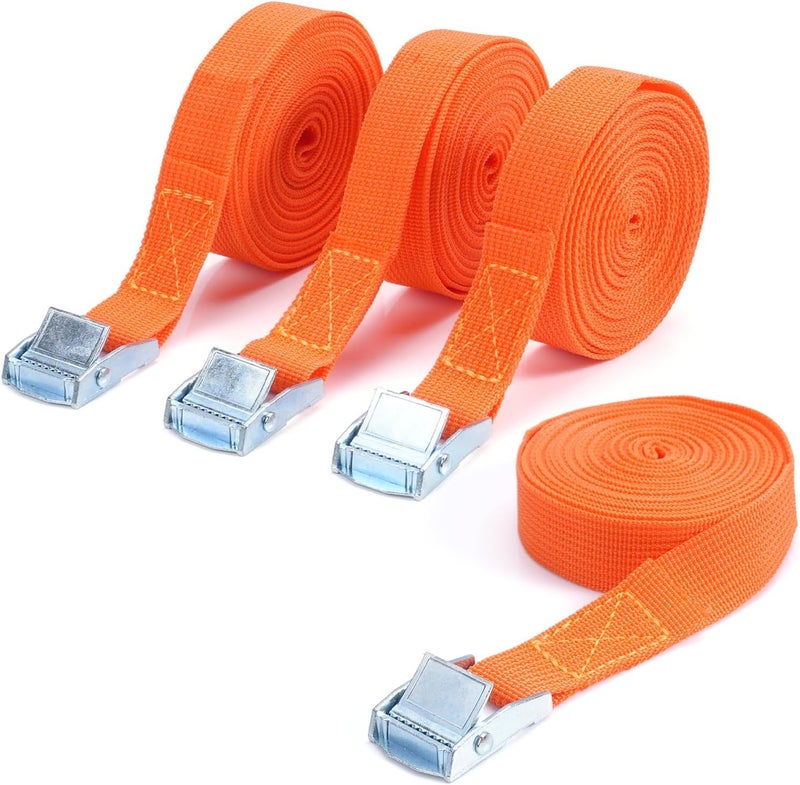 BRUTEBOSE Tie Down Straps 4-Pack, 0.8" x 6.6Ft (2x200cm) Heavy Duty Orange Lashing Straps, Adjustable Retaining Straps with Buckle for Vans, Motorcycle, Trailer, Luggage, Car Roof Rack - Image 1